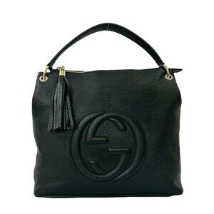 GUCCI Soho Fringe Leather One-Shoulder Tote Bag (G507B) in Black